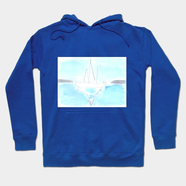 Yacht, sea, ocean, sports, nature, landscape, seascape, summer, vacation, watercolor, watercolour, hand drawn, drawing, illustration, Hoodie by grafinya